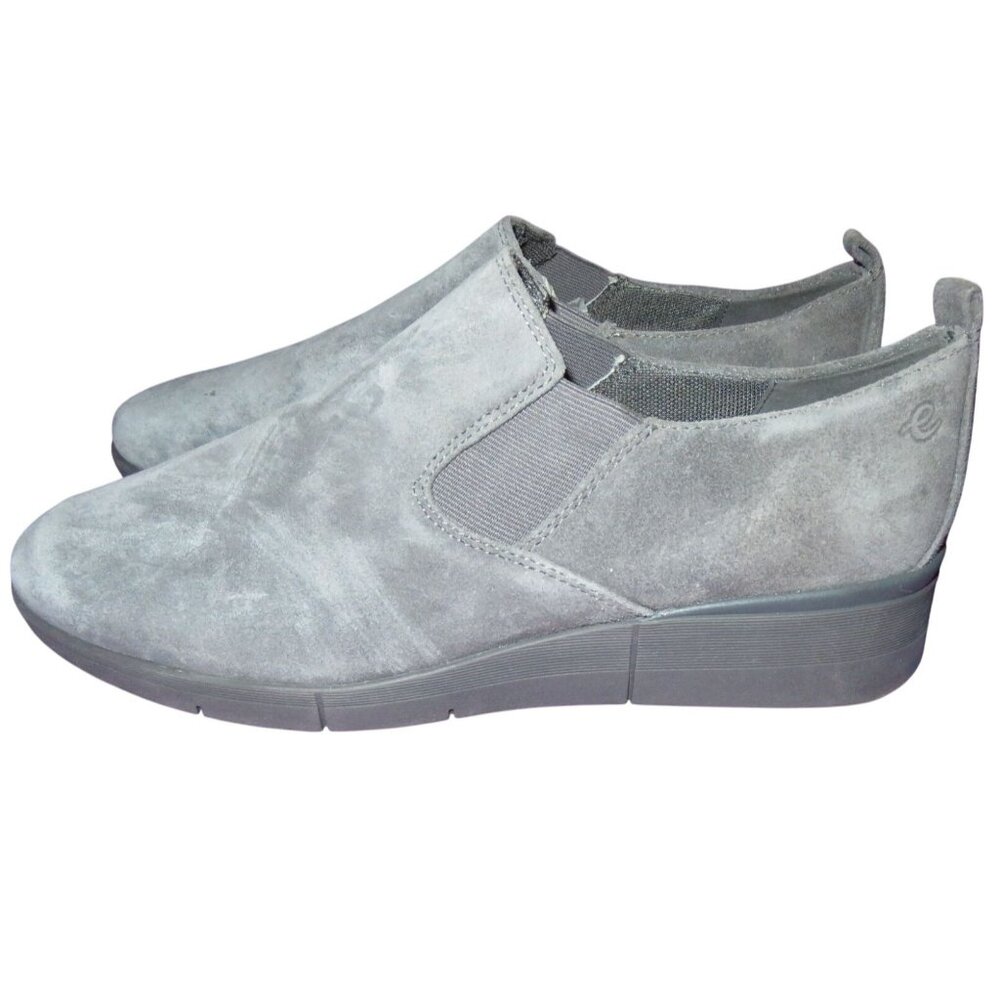 Easy Spirit Plume Loafers Gray Suede Leather Slip On Low Wedge Comfort Shoes 10W